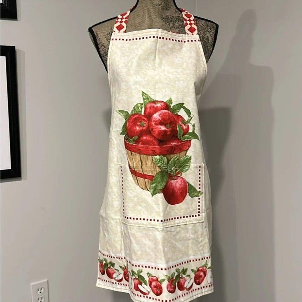 Handcrafted double sided Apron with Apples and Poinsettias with pockets